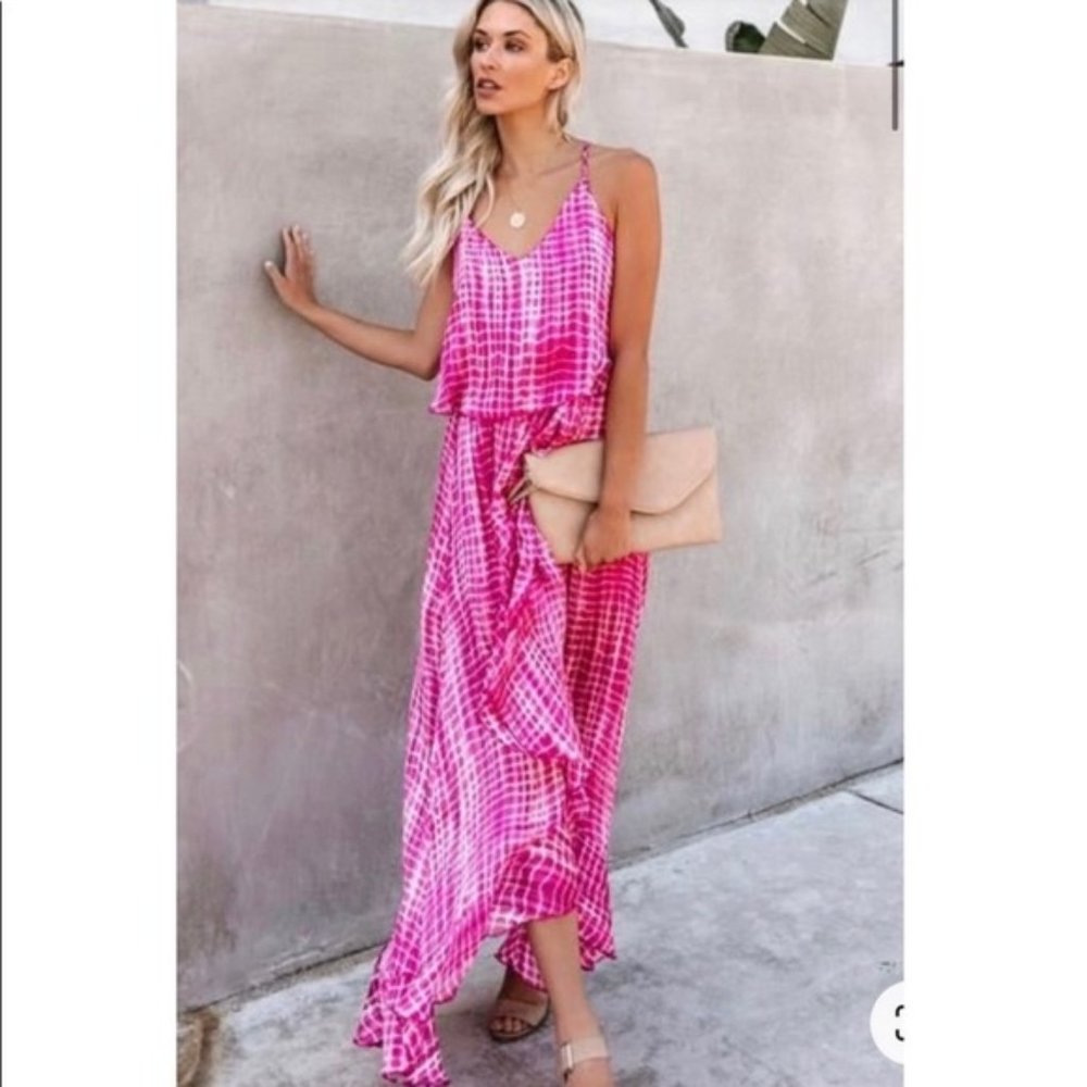 Vici Pink & White High Low Maxi Dress Size Medium